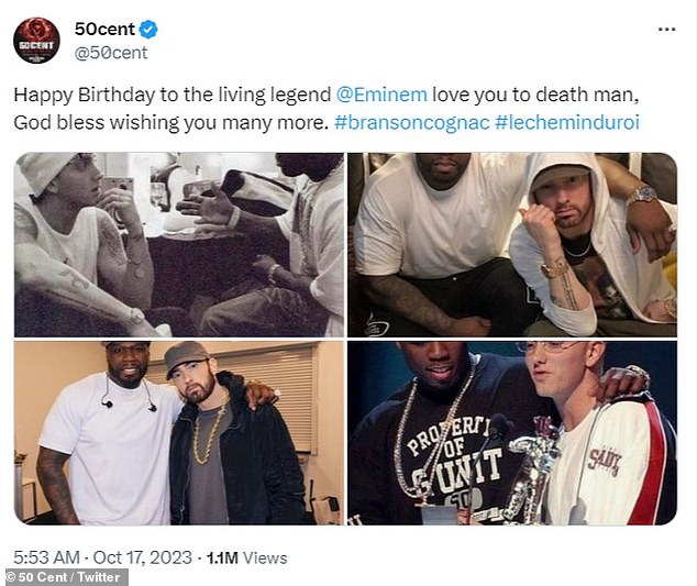 Friends: Curtis '50 Cent' Jackson was among the people who wished Eminem a happy 51st birthday