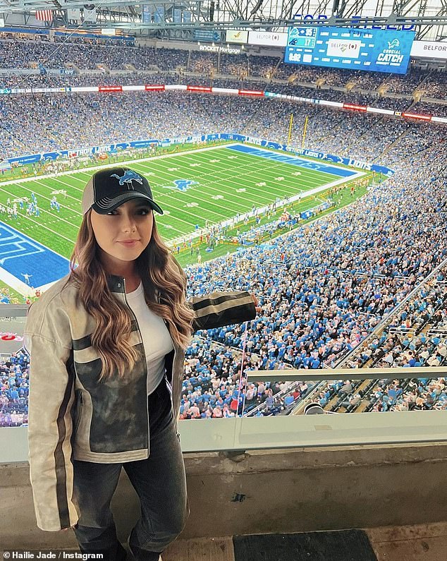 Pride of the Lions: Hallie Jade Scott, 27, also took to her Instagram page to share her support for the Lions, while with her dad Eminem