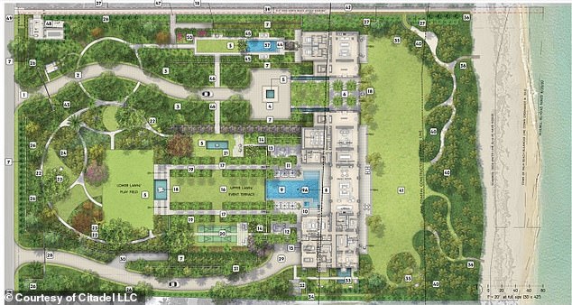 Griffin currently owns more than $600 million in personal real estate, spread across condominium units in Manhattan and Chicago and a historic townhouse in London, as well as his holdings in Palm Beach.  (Image: Map of planned construction on Palm Beach)