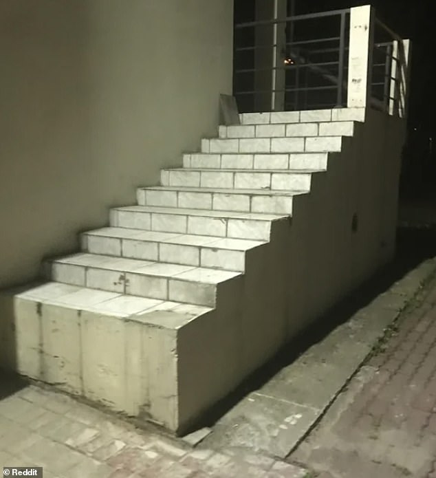These stairs you see in Poland start with a very high step, making it difficult to even stand up