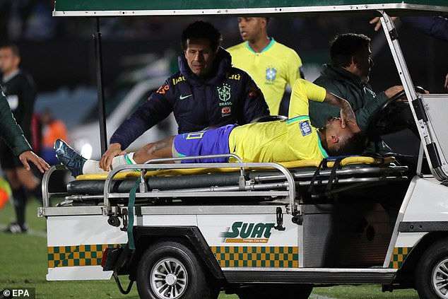 The 31-year-old was taken off the pitch at half-time during Brazil's 2-0 defeat to Uruguay.