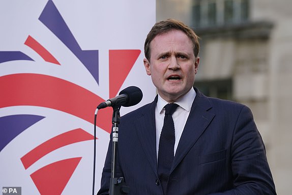 Minister of State for Security Tom Tugendhat speaks at a vigil outside Downing Street, central London, for the victims and hostages of Hamas attacks organized by the Board of Deputies of British Jews, as the death toll rises amid ongoing violence in Israel and Gaza after the attack by Hamas.  Date of photo: Monday, October 9, 2023. PA Photo.  See PA story POLITICS Israel.  Photo credit should read: Lucy North/PA Wire