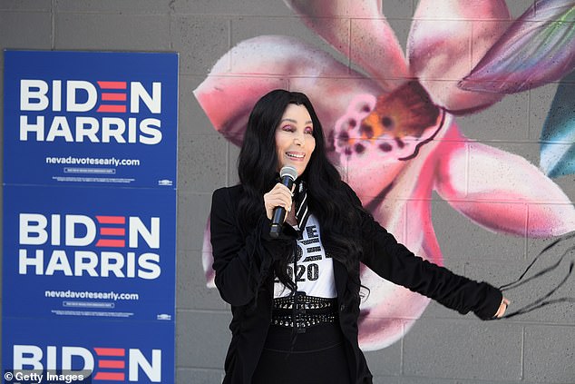 Cher campaigned for Biden in the lead-up to the 2020 election, traveling the country to galvanize voters.  She spoke at several rallies and also expressed her support for the Democratic candidate via social media