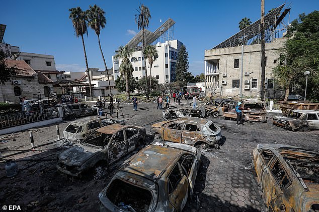 Devastating: On Tuesday, a massive explosion tore through a hospital in Gaza, killing nearly 500 people