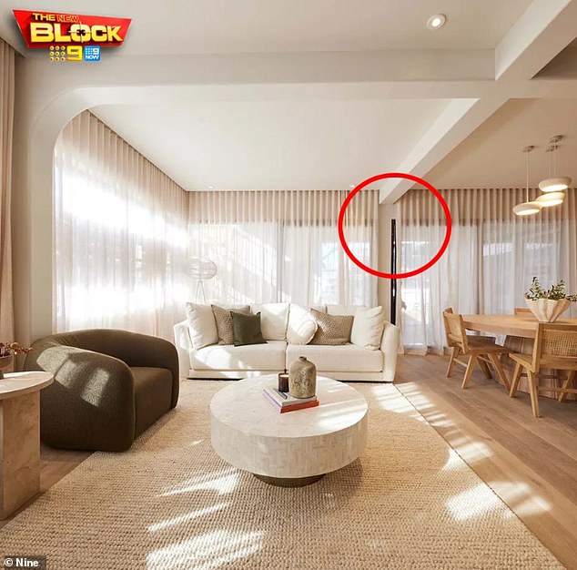 Fans were left unimpressed as it appeared the Western Australian couple did not take into account the impact of a shot.  This feature meant that the curtains, which hang from the edge of the ceiling, cannot form a perfect continuous line leaving the door frame visible (pictured)