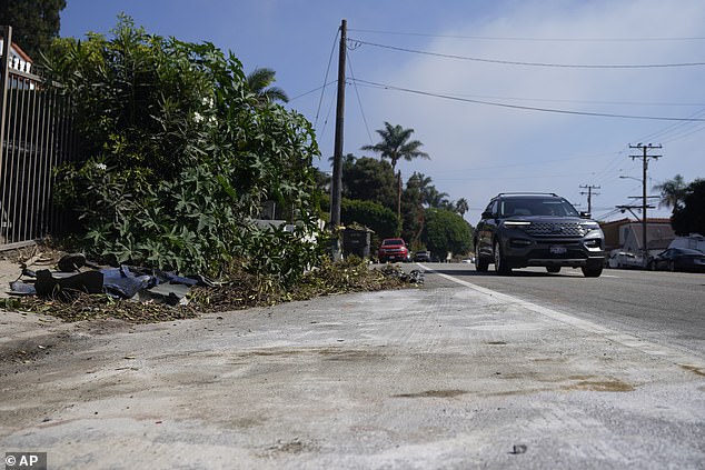 Debris can be seen along the Pacific Coast Highway after the crash