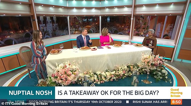 Raj claimed that having takeaway food would be like 'taking the heart out of a wedding', during a chat with journalist Flora Gill