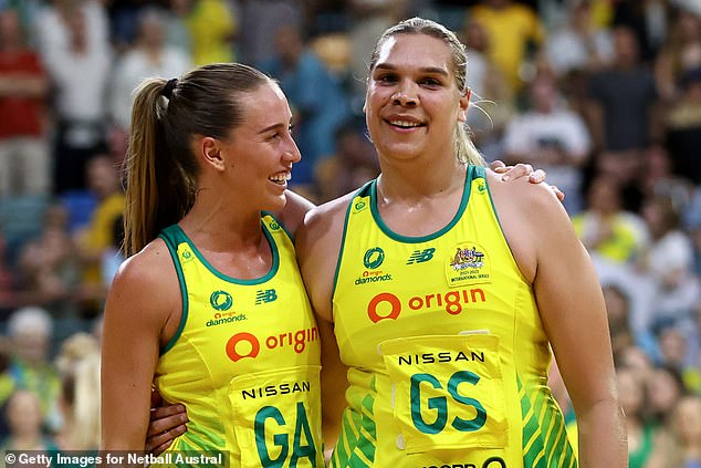 Indigenous netballer Donnell Wallam (right) refused to have the Hancock Prospecting logo on her jersey