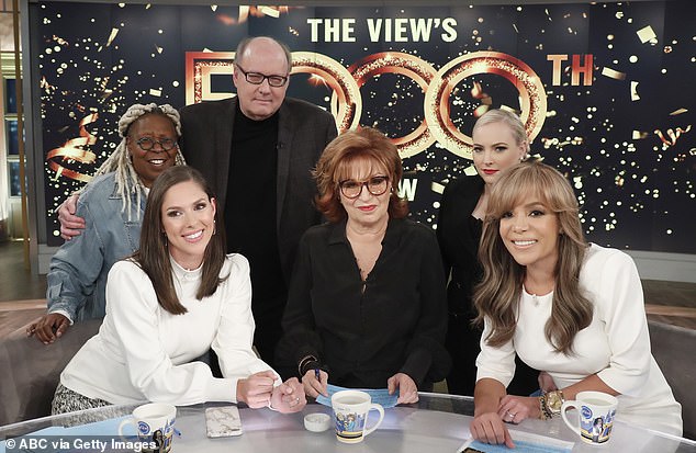 Sunny pictured with Whoopi Goldberg, Abby Huntsman, Bill Geddie, Joy Behar and Meghan McCain in 2019