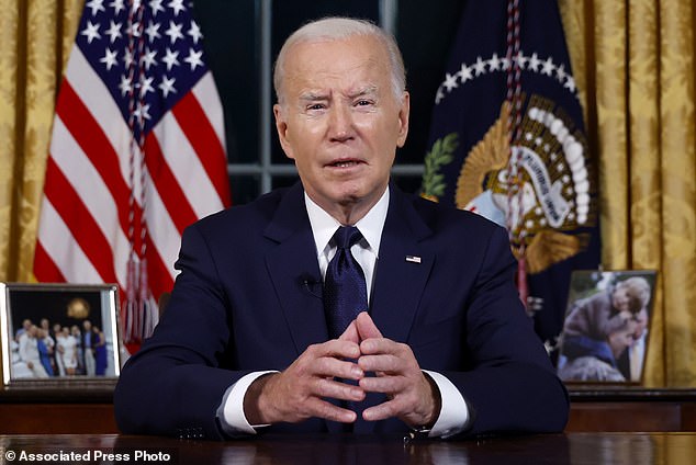 President Joe Biden speaks from the Oval Office of the White House on Thursday, October 19, 2023 in Washington about the war in Israel and Ukraine.  (Jonathan Ernst/Pool via AP)