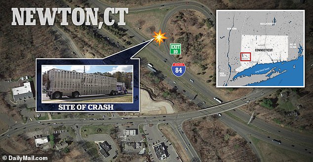 The trailer turned around as it reached the off-ramp in Newton, Connecticut.  State police and members of the Sandy Hook Volunteer Fire and Rescue station were called to the scene