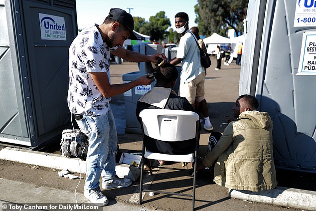 Newcomers who have often completed a grueling journey are offered snacks and water at the centers