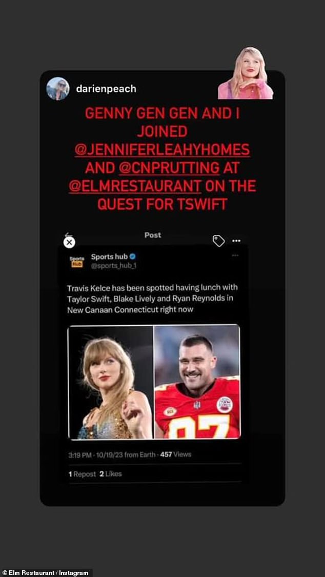 The restaurant reposted rumors about the couple dining there on their Instagram Stories