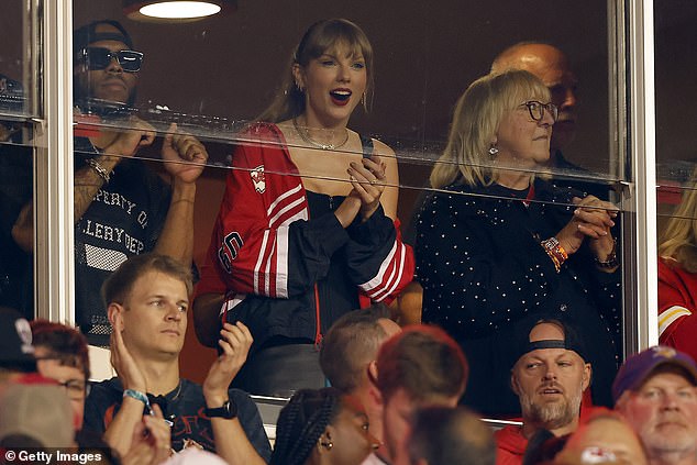 Swift was spotted cheering on her boyfriend with his mother Donna Kelce on October 12 in Kansas City, Missouri