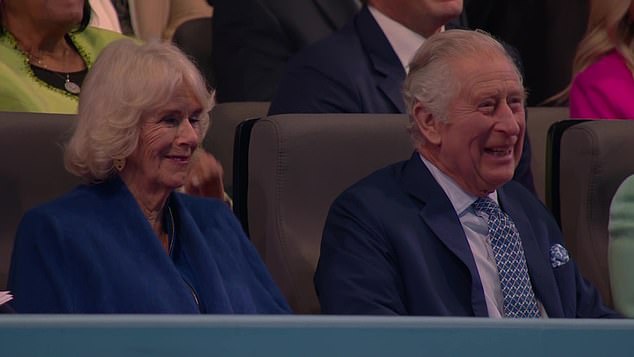 During the concert, the King and Queen sat in the Royal Box together with other members of the Royal Family and VIP guests.  It was set up in a tiered stand at the back of the concert site