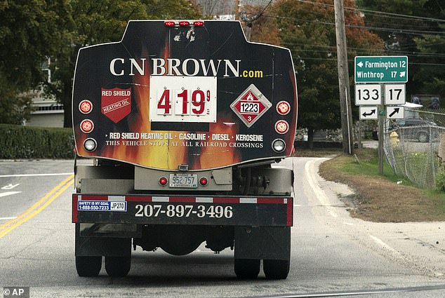The use of heating oil is most common in the Northeast for home heating, mainly due to the colder climate and older pre-World War II infrastructure.  The photo shows a fuel truck advertising the price for a liter of fuel oil in October 2022