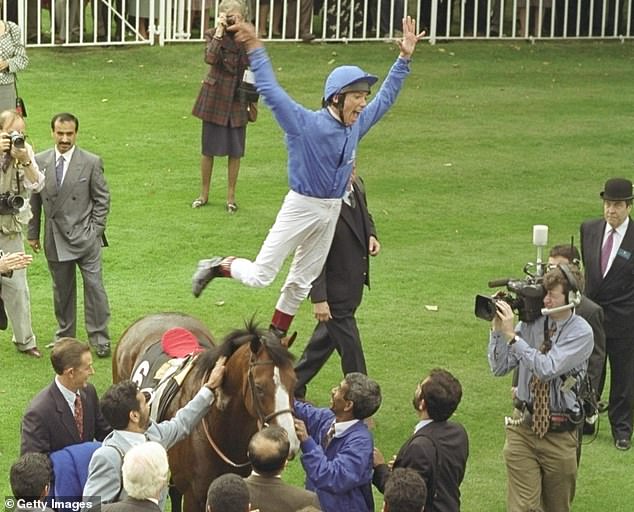 The jockey said his greatest achievement was making the card and winning all seven races at Ascot in 1996 (pictured, with Mark of Esteem)