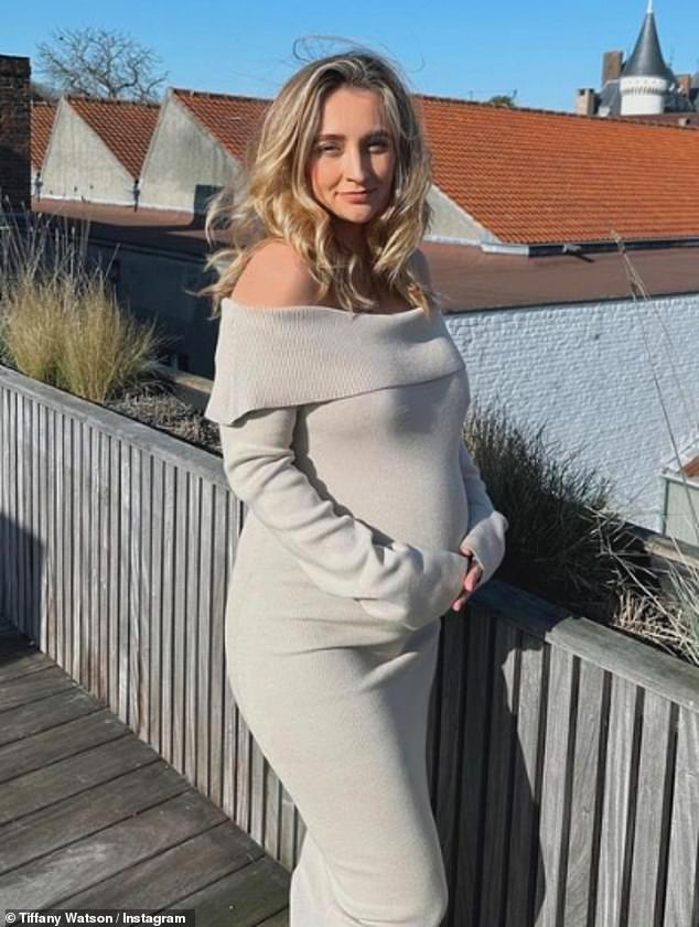 Struggles: Tiffany (pictured during pregnancy) admitted she had high expectations about losing the weight after giving birth and said other new mums told her it would 'just fall off'