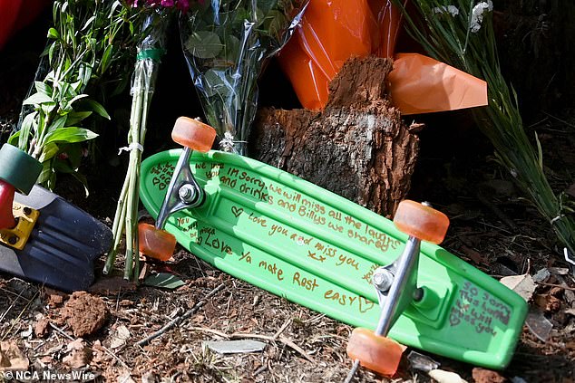 Messages were written on the bottom of the skateboards by grieving friends expressing their sadness over Cohen's death