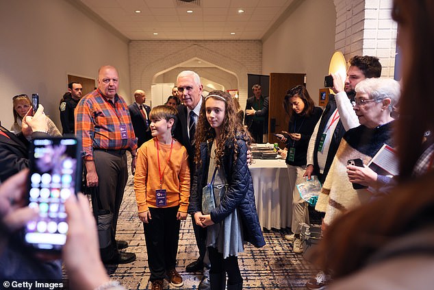 Pence speaks to supporters during the 2023 First in the Nation Leadership Summit on October 14, 2023 in Nashua, New Hampshire