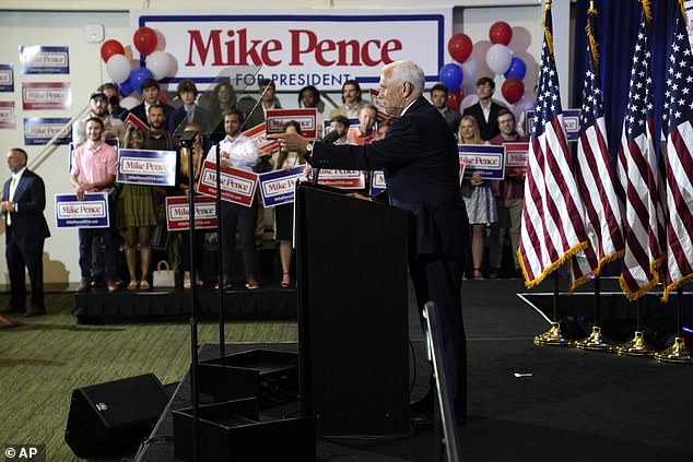 Republican presidential candidate, former Vice President Mike Pence, speaks during a campaign event on June 7, 2023 in Ankeny, Iowa