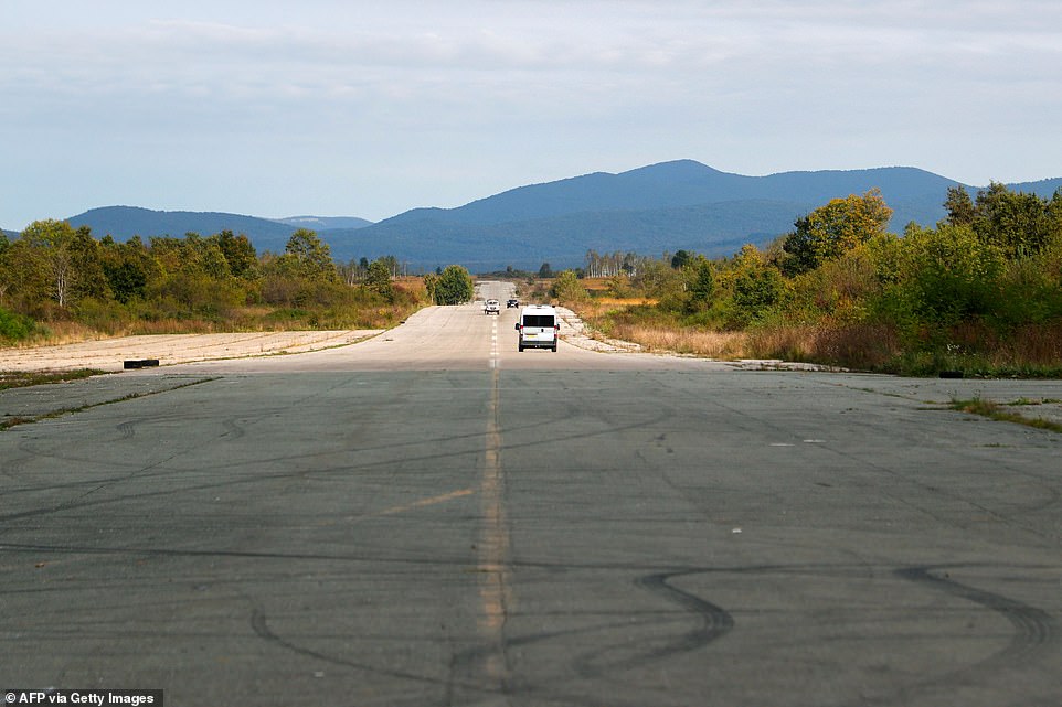 Car races have already been held on the bass.  Pictured is one of five major runways once used by the base