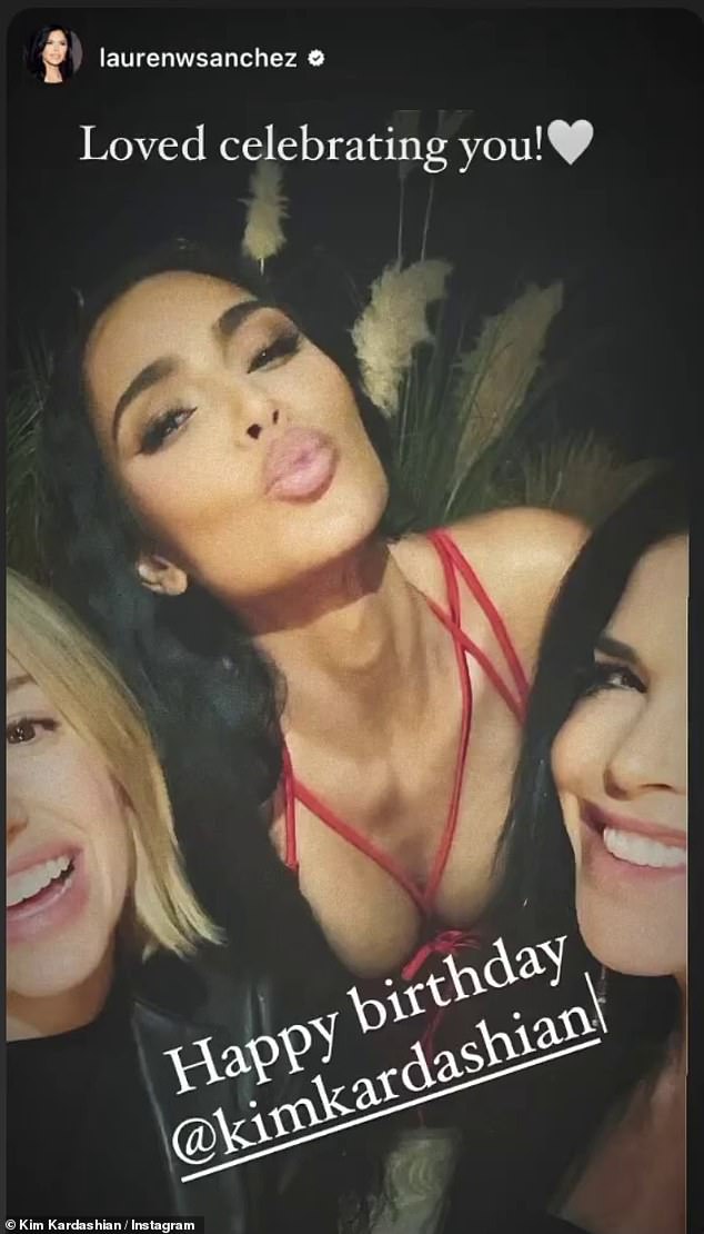 Billionaire's girl: Sanchez shared a selfie with the birthday boy in which Kim makes a kissy face at the camera and wrote, 