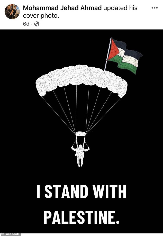 Ahmad has since changed his Facebook cover photo to another pro-Palestine image that does not feature the paraglider