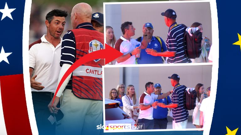 An irate Rory McIlroy confronted Team USA caddy Jim 'Bones' Mackay in the parking post round after an incident on the 18th hole