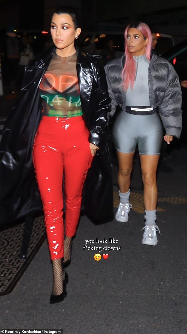 Jokester sister: One of the throwback snaps showed Kourtney and Kim in vibrant outfits, with Kourtney captioning the photo with Kim's famous quote