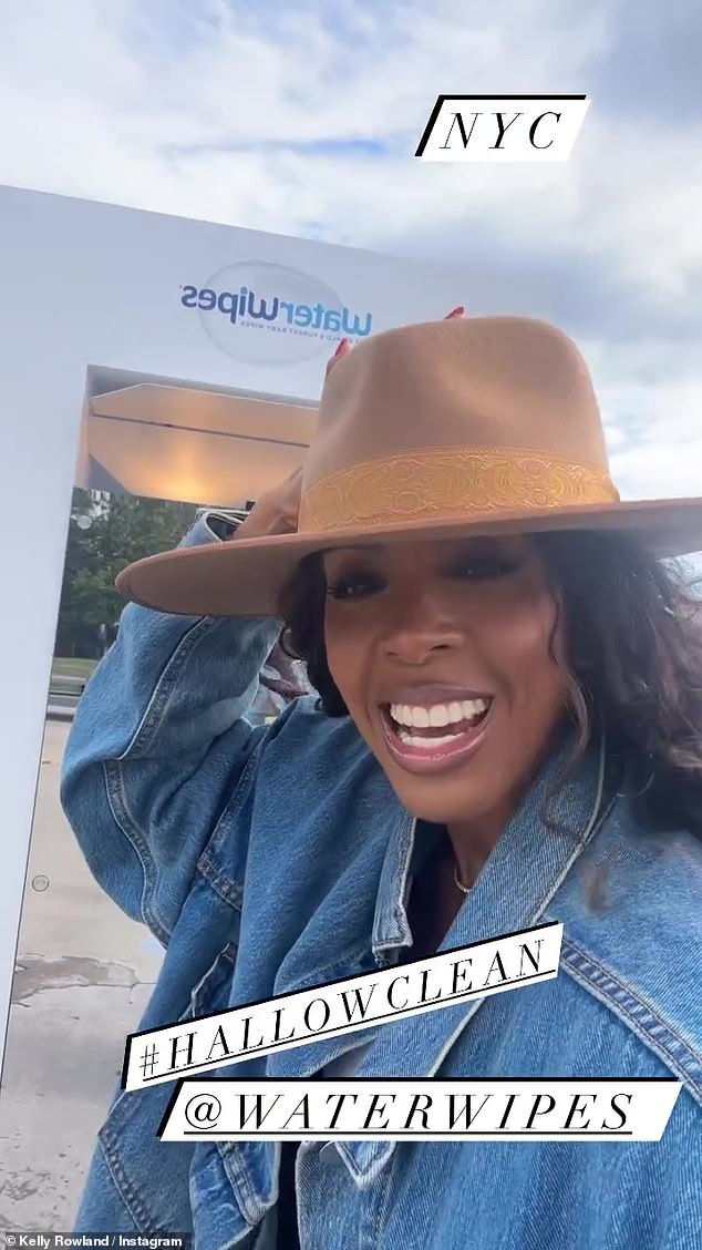 Strong wind: Rowland also posted a video trying to explain the Harvest Festival, but ended up spending the clip desperately trying to hold on to her hat due to the fierce wind