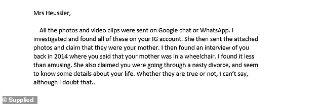 Ms. Heussler was also shocked to learn that “Jeffrey” knew personal details about her, including a devastating divorce