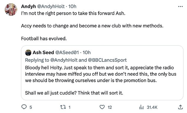 Holt turned to X (formerly Twitter) to announce the club would be up for sale in an extraordinary outburst