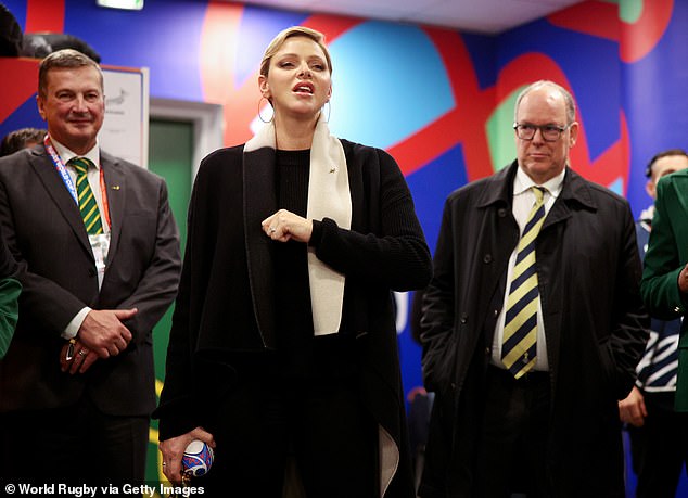 The royal looked passionate as she spoke to the players in the dressing room of the stadium in Paris