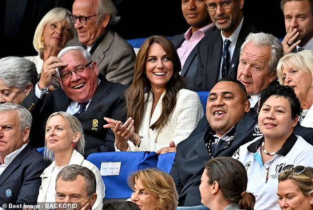 The Princess of Wales attends the Rugby World Cup quarter-final between England and Fiji