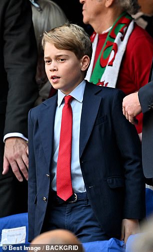 Prince George put on an animated display as he watched Wales take on Argentina in the Rugby World Cup quarter-final today