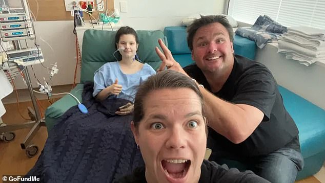 Alyssa with her parents Kylie and Scott Hann at the Women's and Children's Hospital in Adelaide