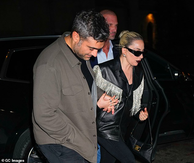 Guests: Also spotted leaving the bash was Lady Gaga, who looked typical in a black leather jacket with silver fringes and black sunglasses