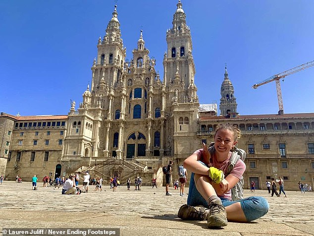 Lauren started having panic attacks and discovered the only way to stop them was to think about home.  Pictured: Lauren after walking El Camino de Santiago in Spain