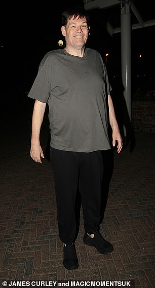 Looks good!  Mark proudly showed off his slimmed-down figure on Thursday following his impressive 10th weight loss last week as he left Elstree Studios after filming for The Chase