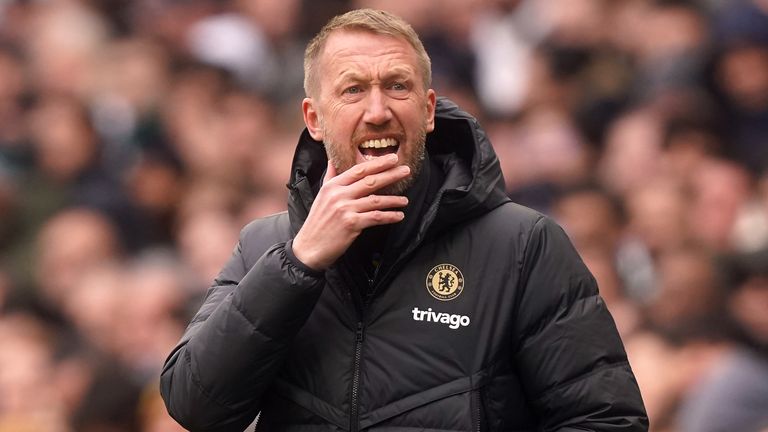 Graham Potter looks on at the Tottenham Hotspur Stadium