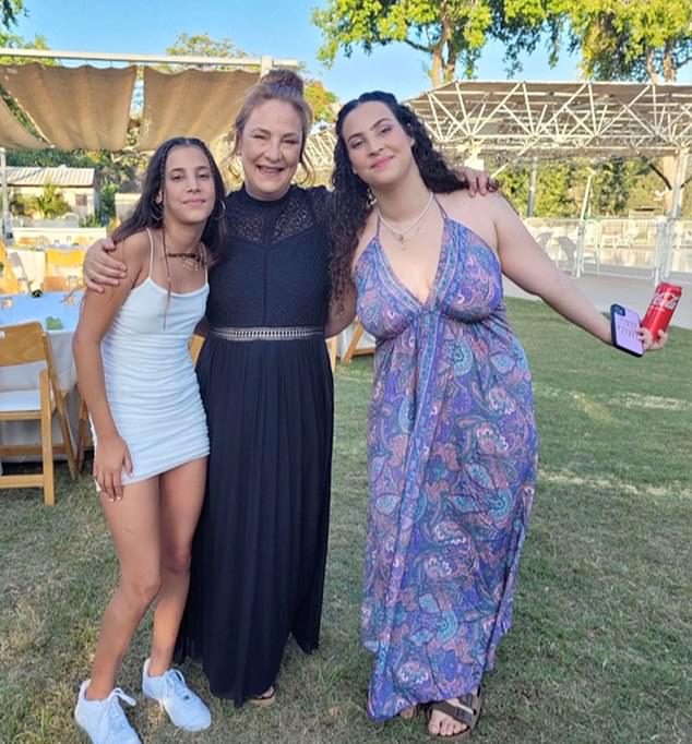 Noiya's family told the BBC that the 16-year-old's body had been formally identified, adding: 'Noiya was smart, sensitive, fun and full of life – her smile lit up the room like a beacon' (pictured from left to right: Yahel, Lianne and Noiya Sharabi)