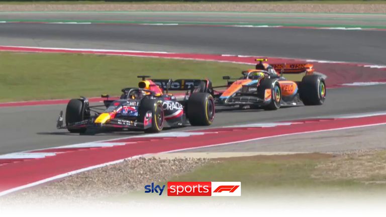 Max Verstappen surprises Lando Norris by diving into Turn 12 to take the lead in the United States GP