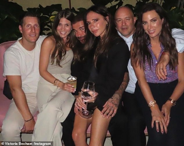 The couple (centre) partied in the aftermath of their new Netflix documentary which shined a light on Beckham's alleged early 2000s affair