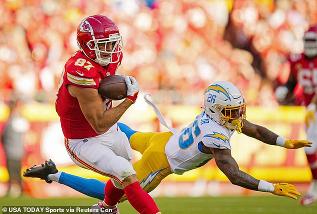 Kelce scored a touchdown on the stroke of halftime and had 143 receiving yards in the first half alone