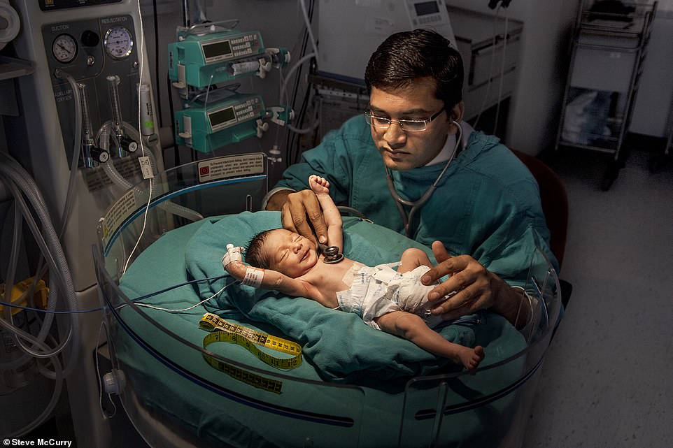 This powerful photo by McCurry shows a premature baby being treated at a hospital in Jaipur, India, in 2008