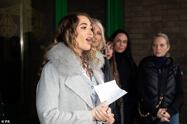 Relief: Georgia gave a speech outside Chelmsford Crown Court after Bear spent 21 months in prison in March, saying she was 'relieved' her nightmare was finally over