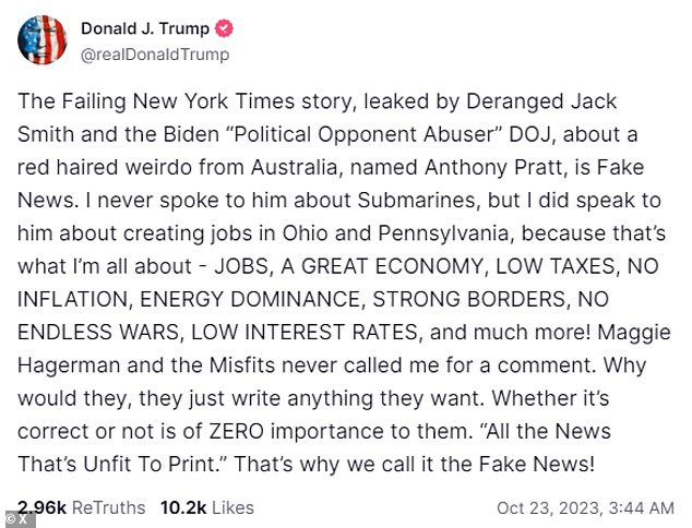 In response to the reports, Trump called Anthony Pratt, one of Australia's richest people, a 'red-headed weirdo'