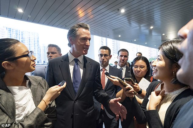 Newsom spoke to reporters after arriving in Hong Kong.  Along the way he stopped in Israel