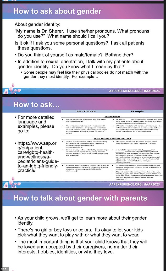 Other slides from her presentation focused on how to talk to patients and parents about gender